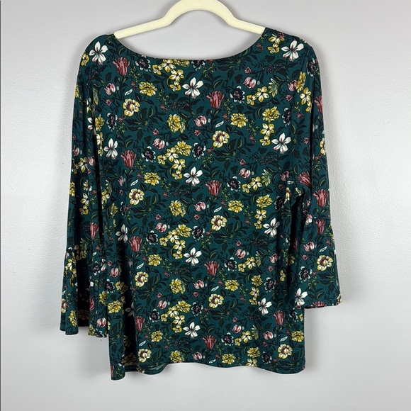 Zac & Rachel Green Floral 3/4 Ruffle Sleeve Boxy Blouse Size Large - Picture 9 of 9